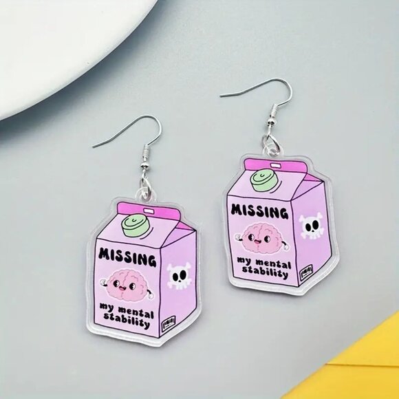 Boho Acrylic Pink Juice Box Dangle Earrings - Picture 1 of 6